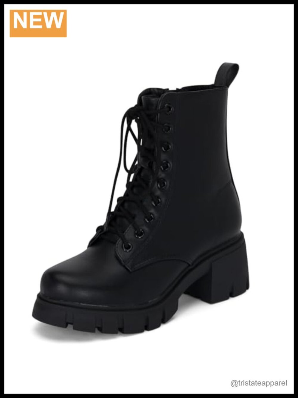 Lace Up Ankle Boots Chunky Heel Combat Booties Side Zipper Synthetic